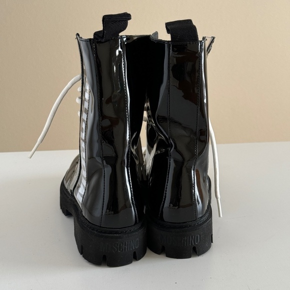MOSCHINO Combat Lace Up Boots Logo Synthetic Patent Leather NEW Size 36 EU NEW - Picture 5 of 11